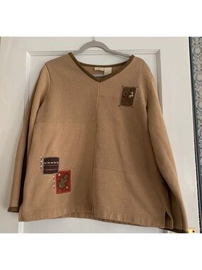 Vintage Bobbie Brooks Sweatshirt Fleece Large Brown Fall Colors Autumn Leaves